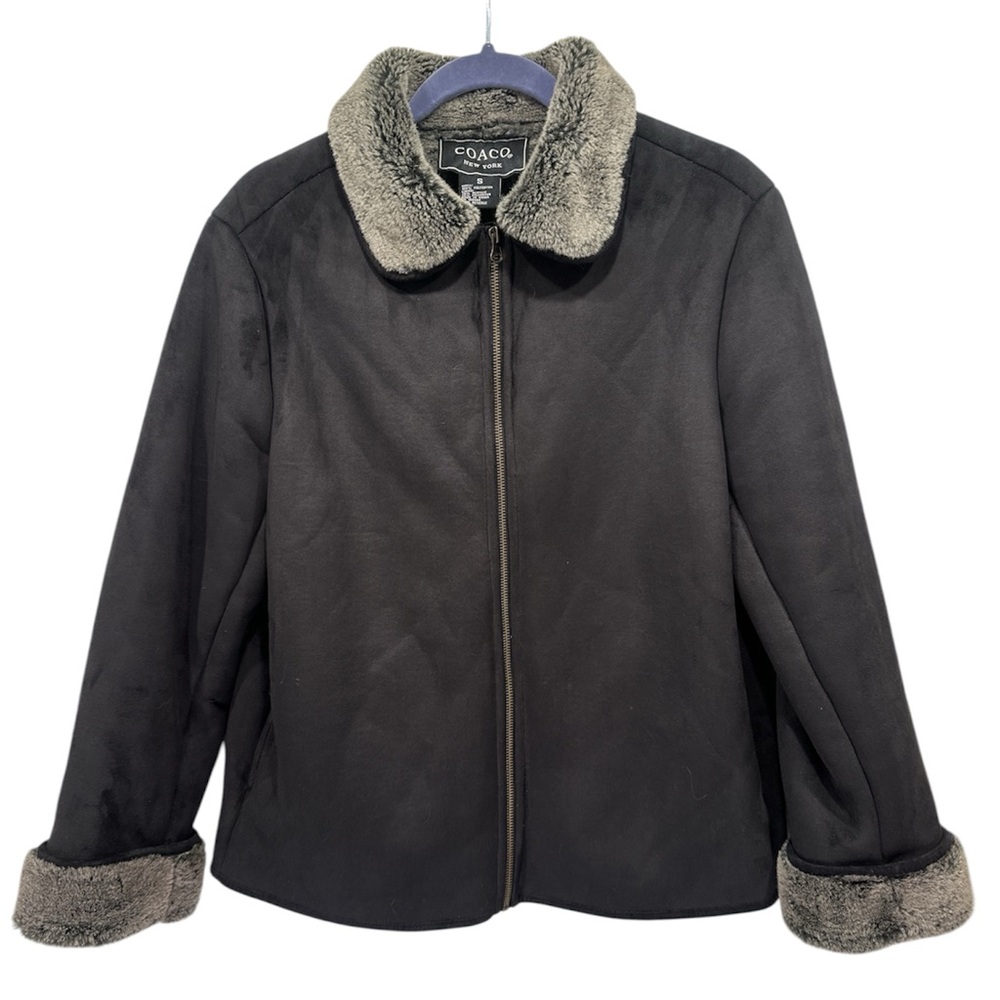 COACO New York Black Faux Suede Jacket Coat Fleece Faux Fur Ladies Size Small